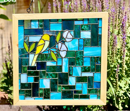 Stained Glass Framed- "Summer Perch"