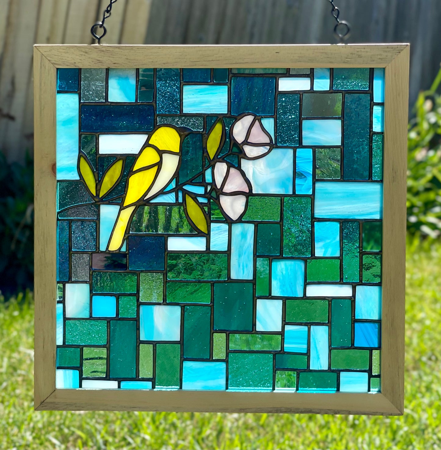 Stained Glass Framed- "Summer Perch"