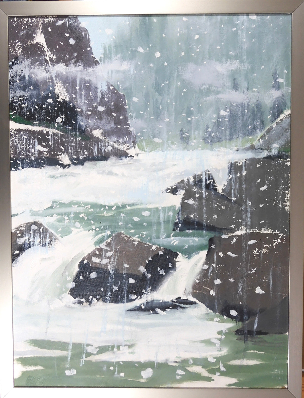 Framed Original Oil Painting- "White Water"