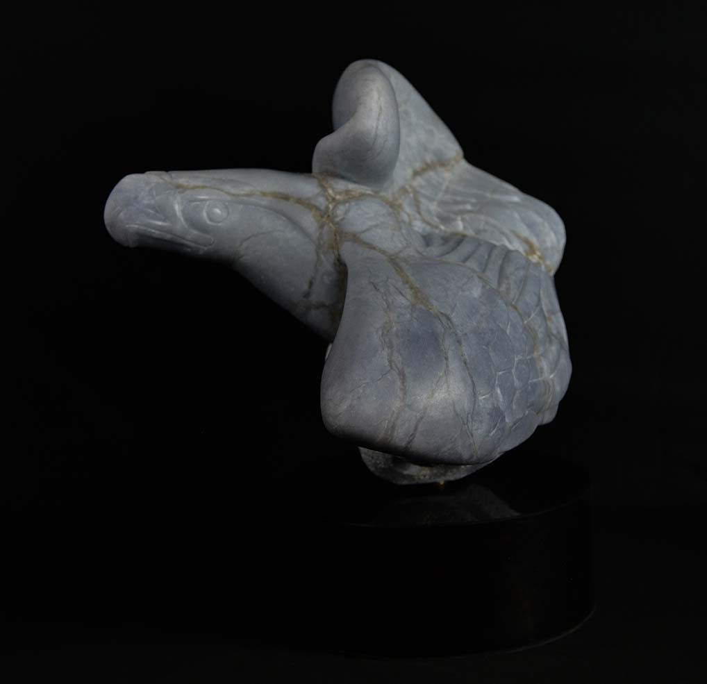 Title, date and artist signature carved into lower edge of the piece  This very unique and one of a kind piece will be the center of attention in any collection  Made of Blue Ice Alabaster, that is no longer being produced  Please note item is hand sculpted by the artist  "I am pleased to announce that I was recently notified that I won 2nd place nationally in the National Veterans Creative Arts Competition. I received best of show in August at the Cheyenne VA Local Art Show .