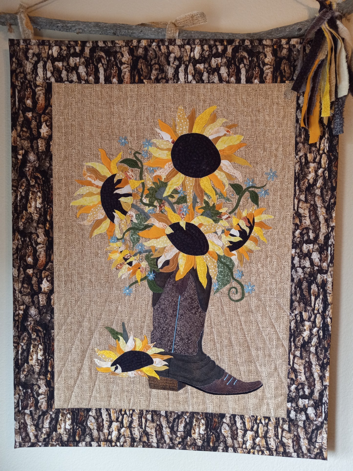 " Sunflower Boot Bouquet" Quilted Wall Hanging