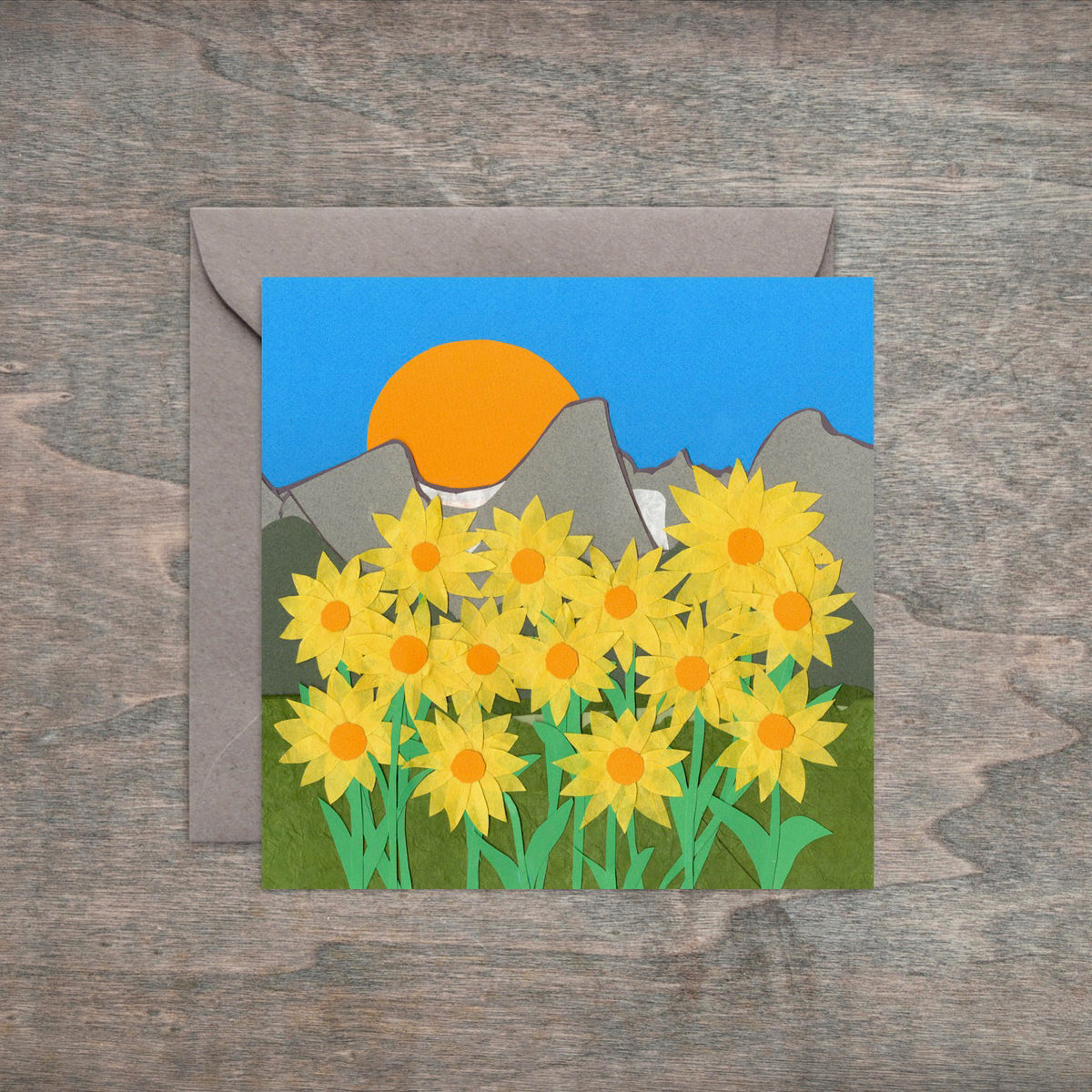 Paper Collage Print- "Rocky Mountain Sunflower Scape"