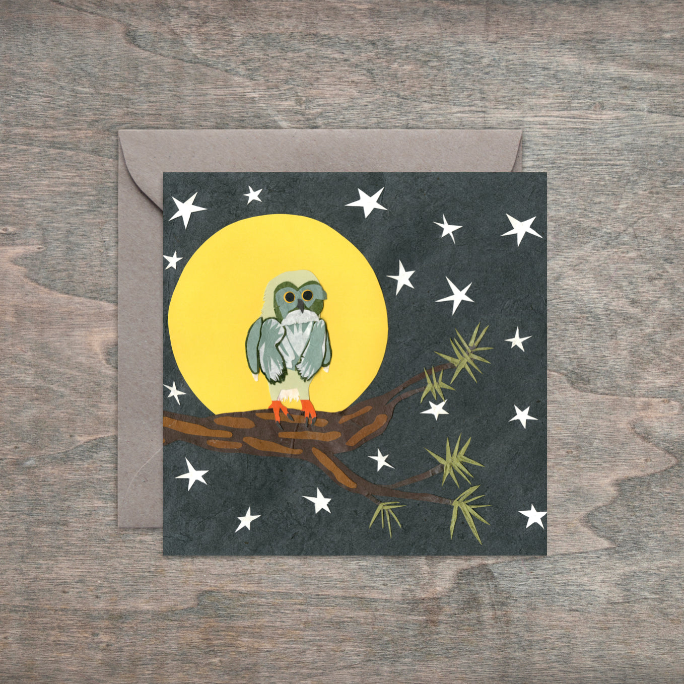" Full Moon Owl " Paper Collage Art