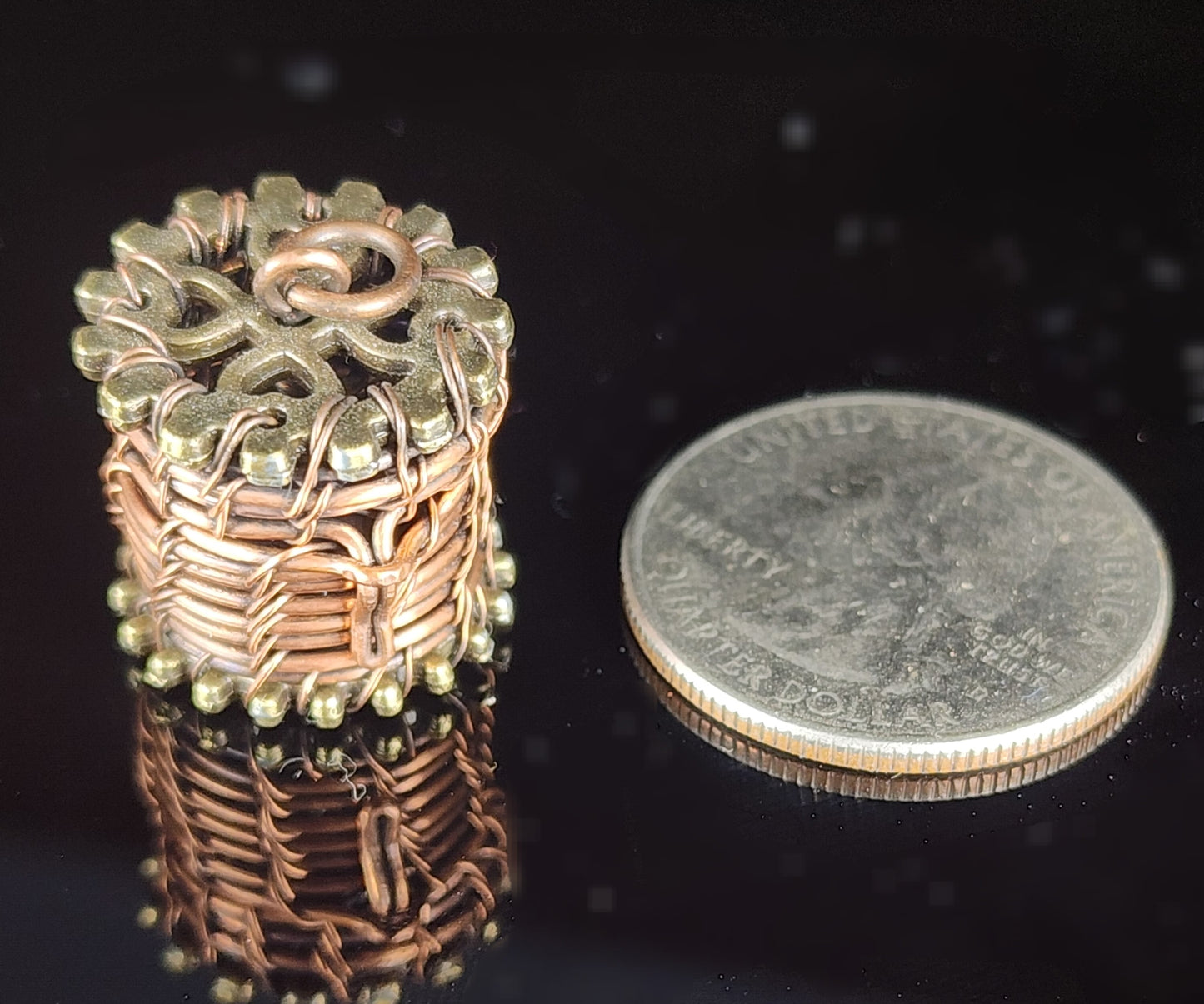 Woven Copper Basket Pendant Necklace
