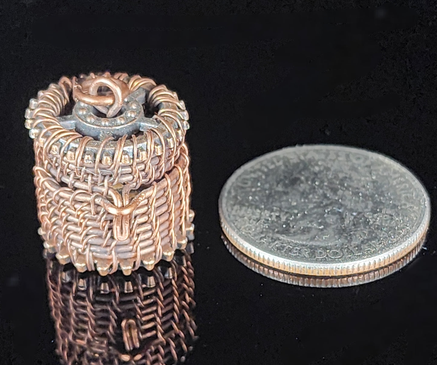 Woven Essential Oil Bead Copper Basket Pendant Necklace