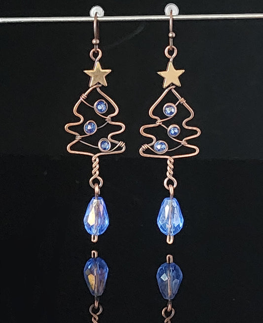 Christmas Tree Earrings in Blue