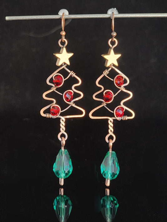 Christmas Tree Earrings in Red