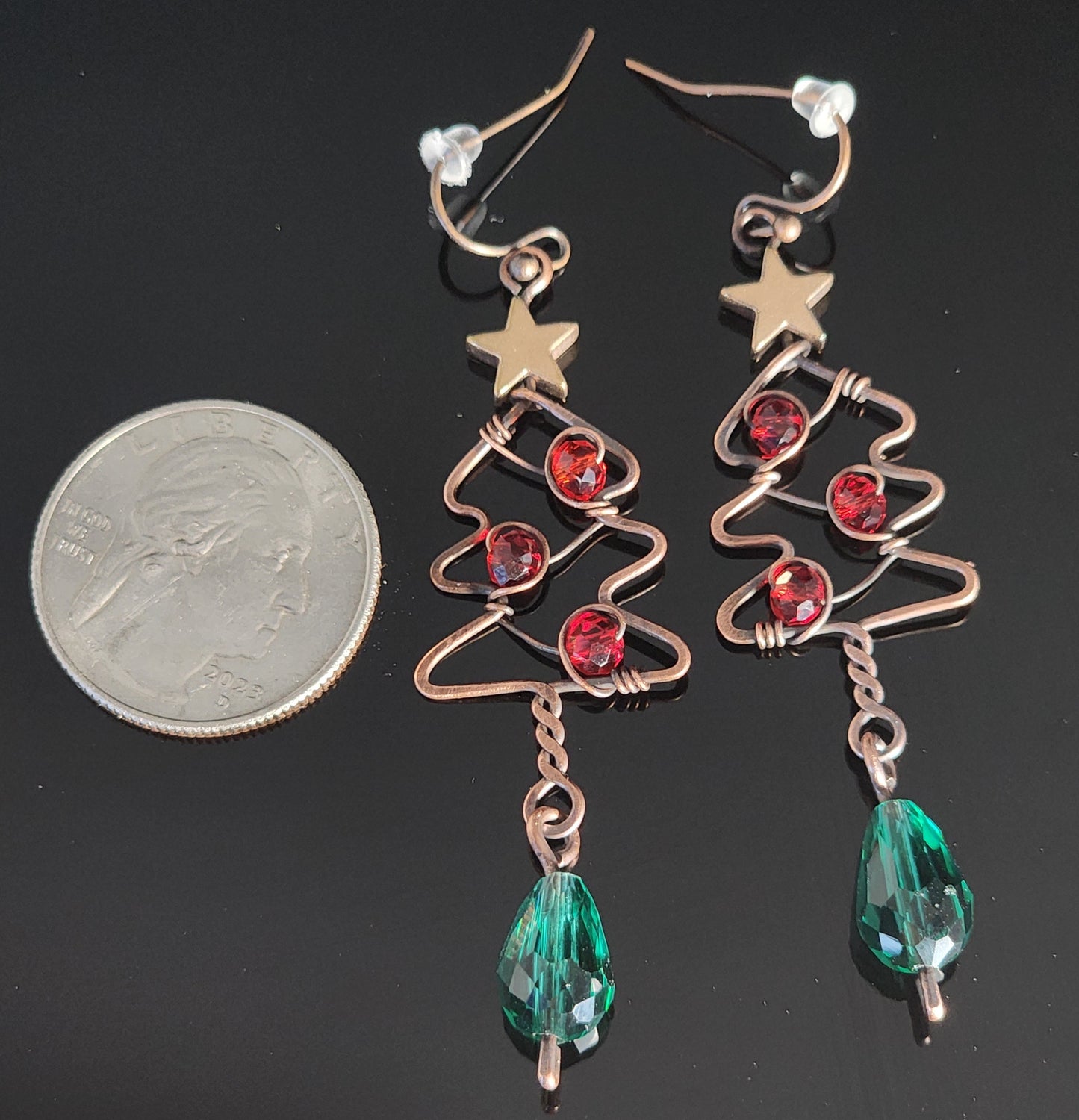 Christmas Tree Earrings in Red