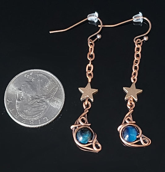 Earrings - Moon and Stars with Blue Tiger's Eye