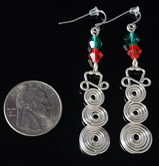 Earrings - Spiral Snowman Red and Green