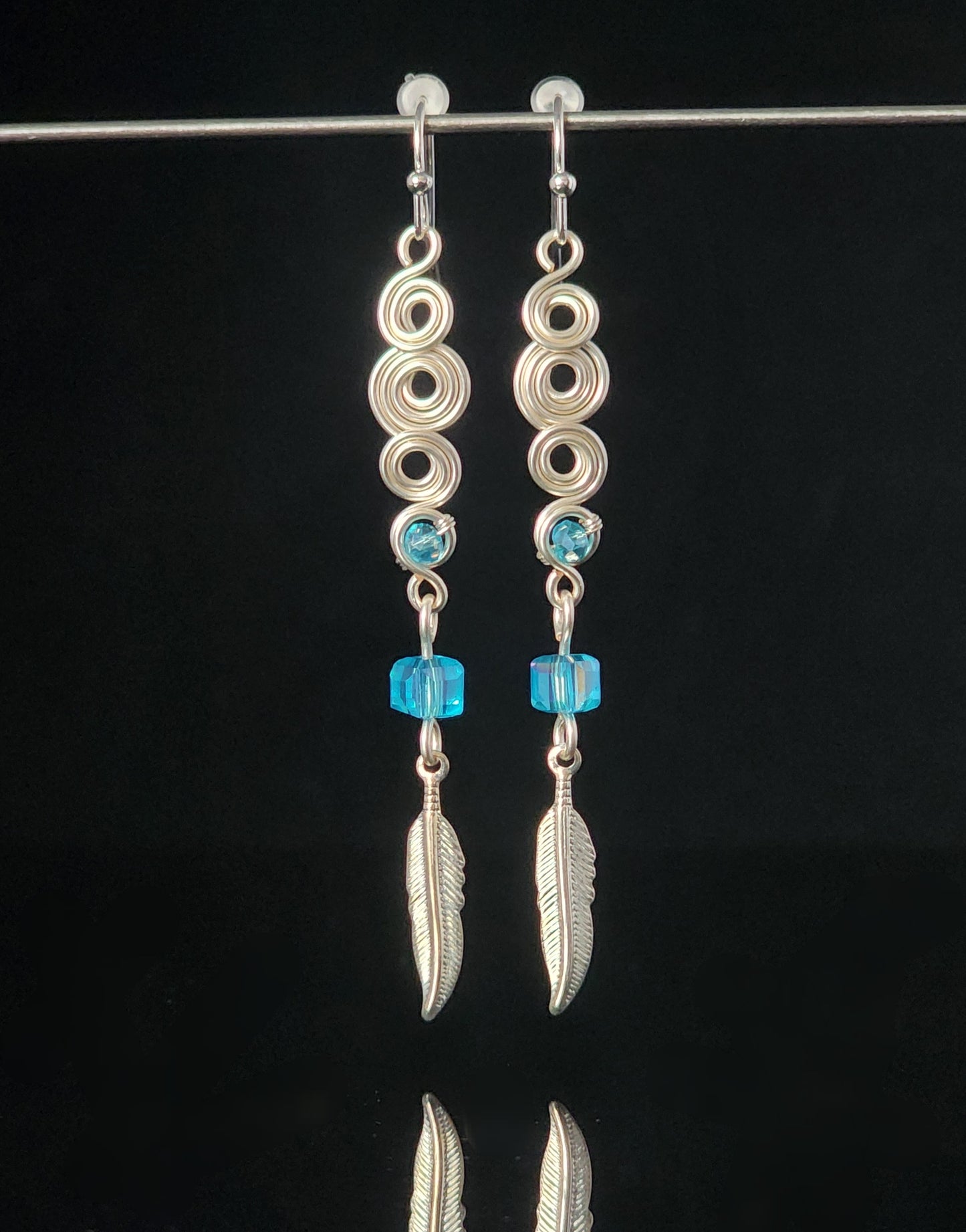 " Feather " Silver and Blue Earrings