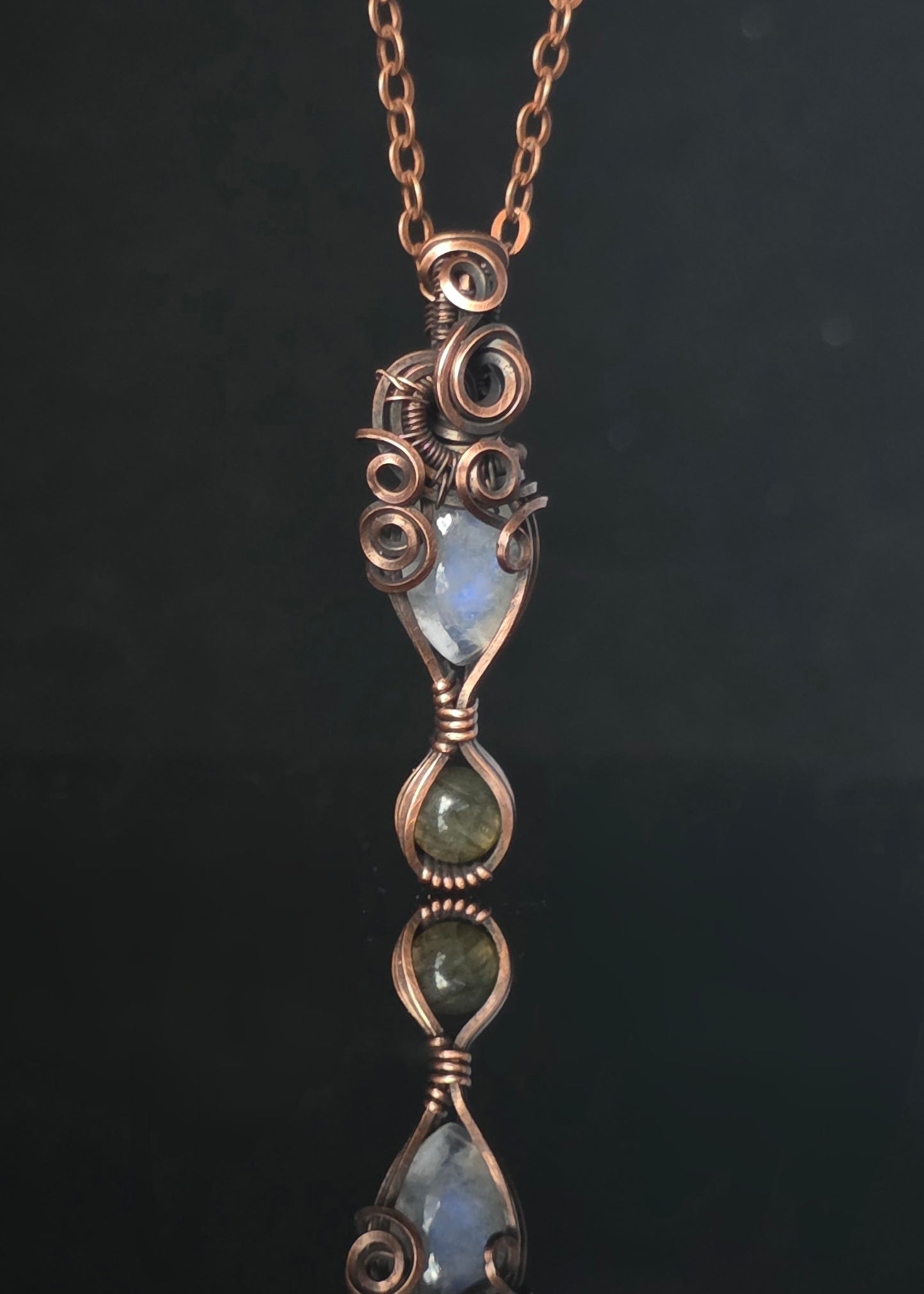 Necklace - Micro Pendant - Moonstone and Labradorite