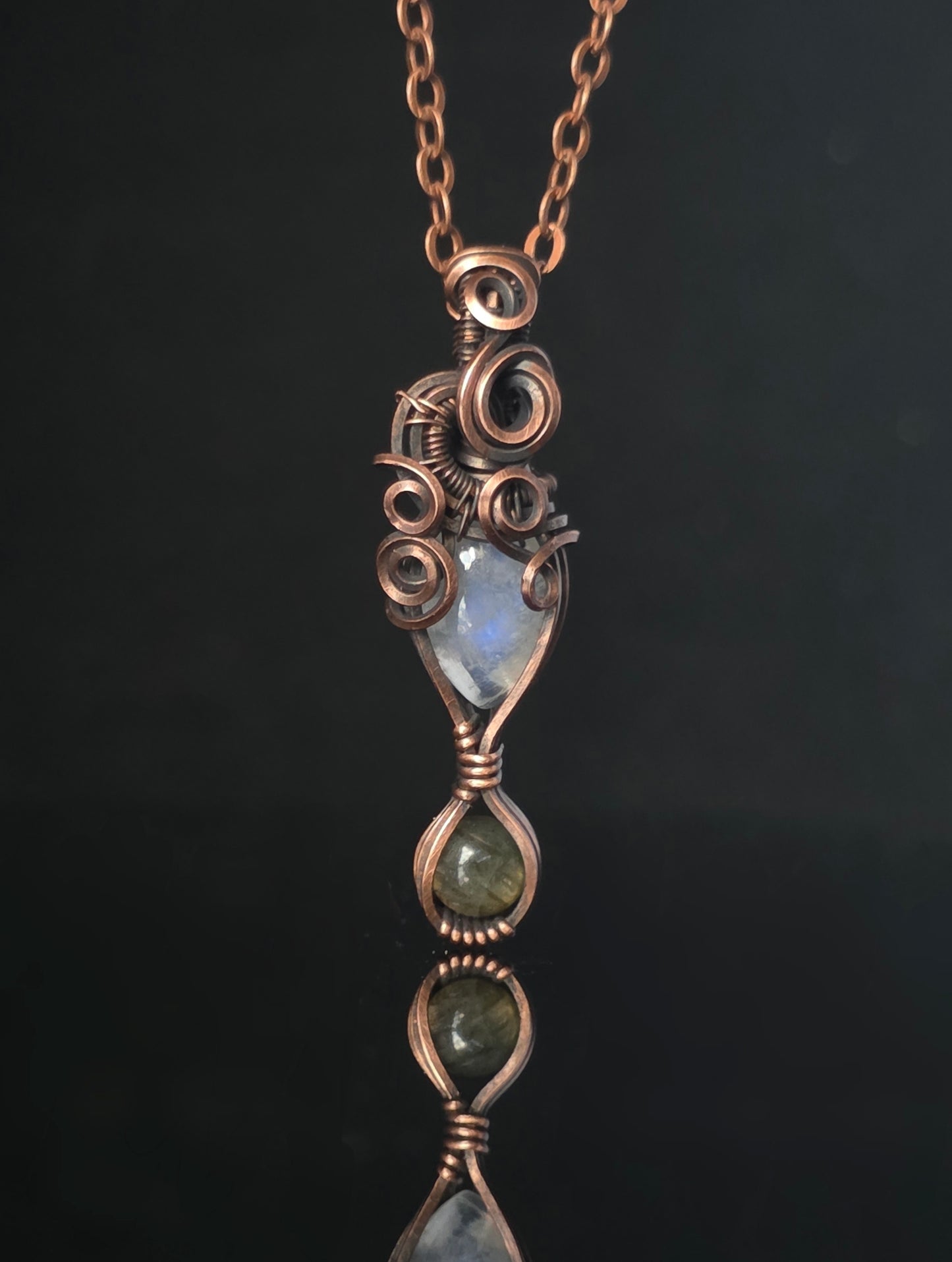 Necklace - Micro Pendant - Moonstone and Labradorite
