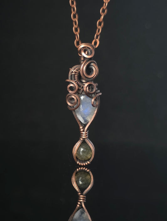 Necklace - Micro Pendant - Moonstone and Labradorite