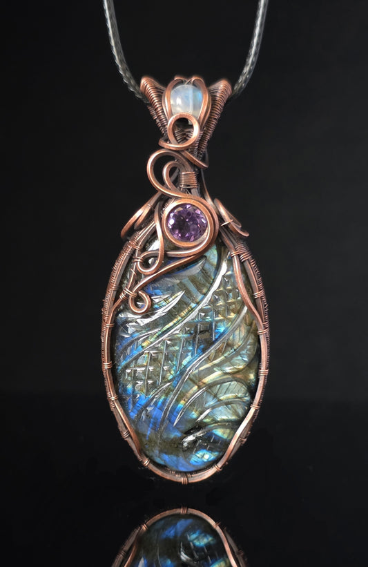 Necklace - Carved Labradorite with Amethyst