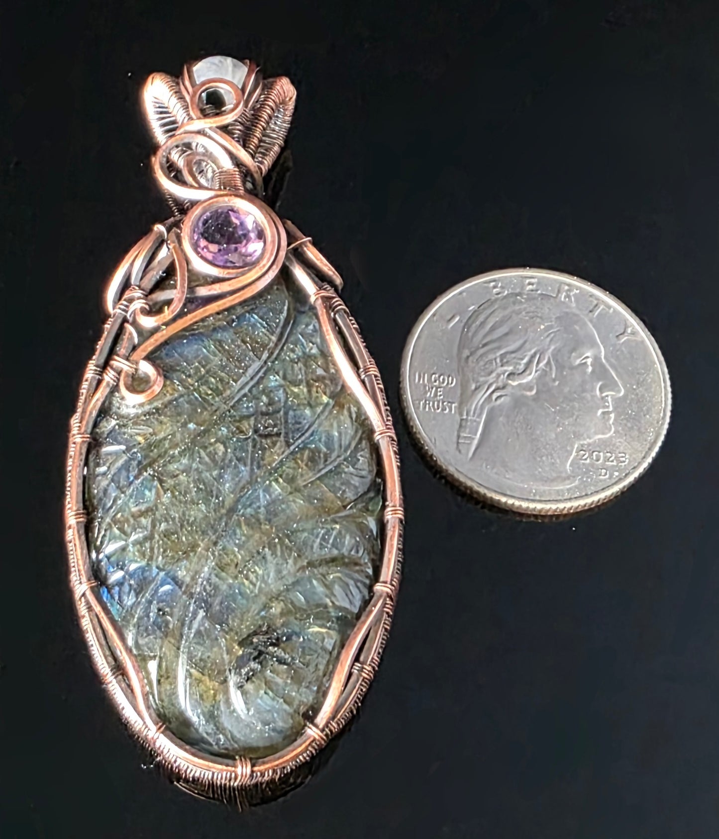 Necklace - Carved Labradorite with Amethyst