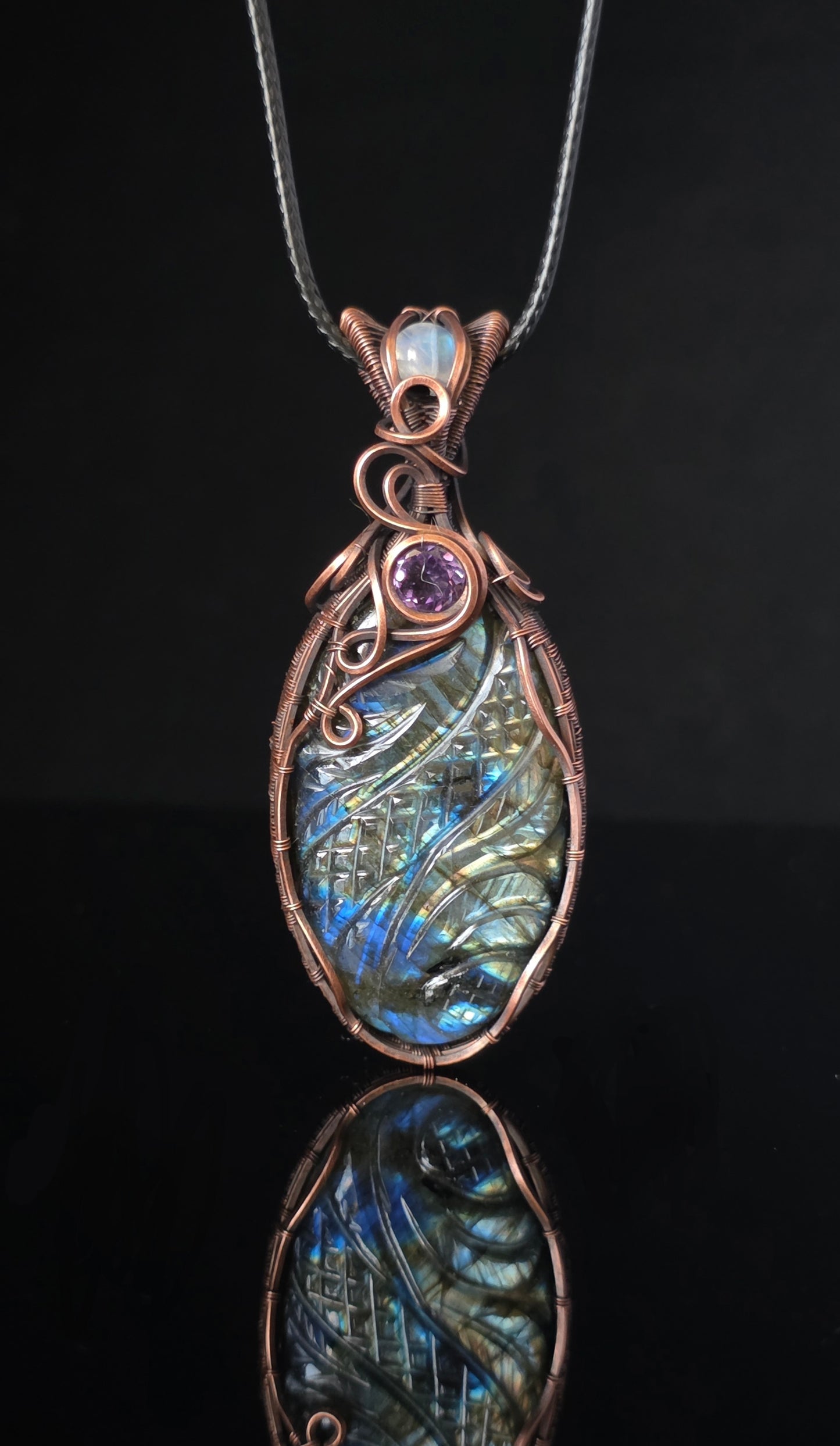 Necklace - Carved Labradorite with Amethyst