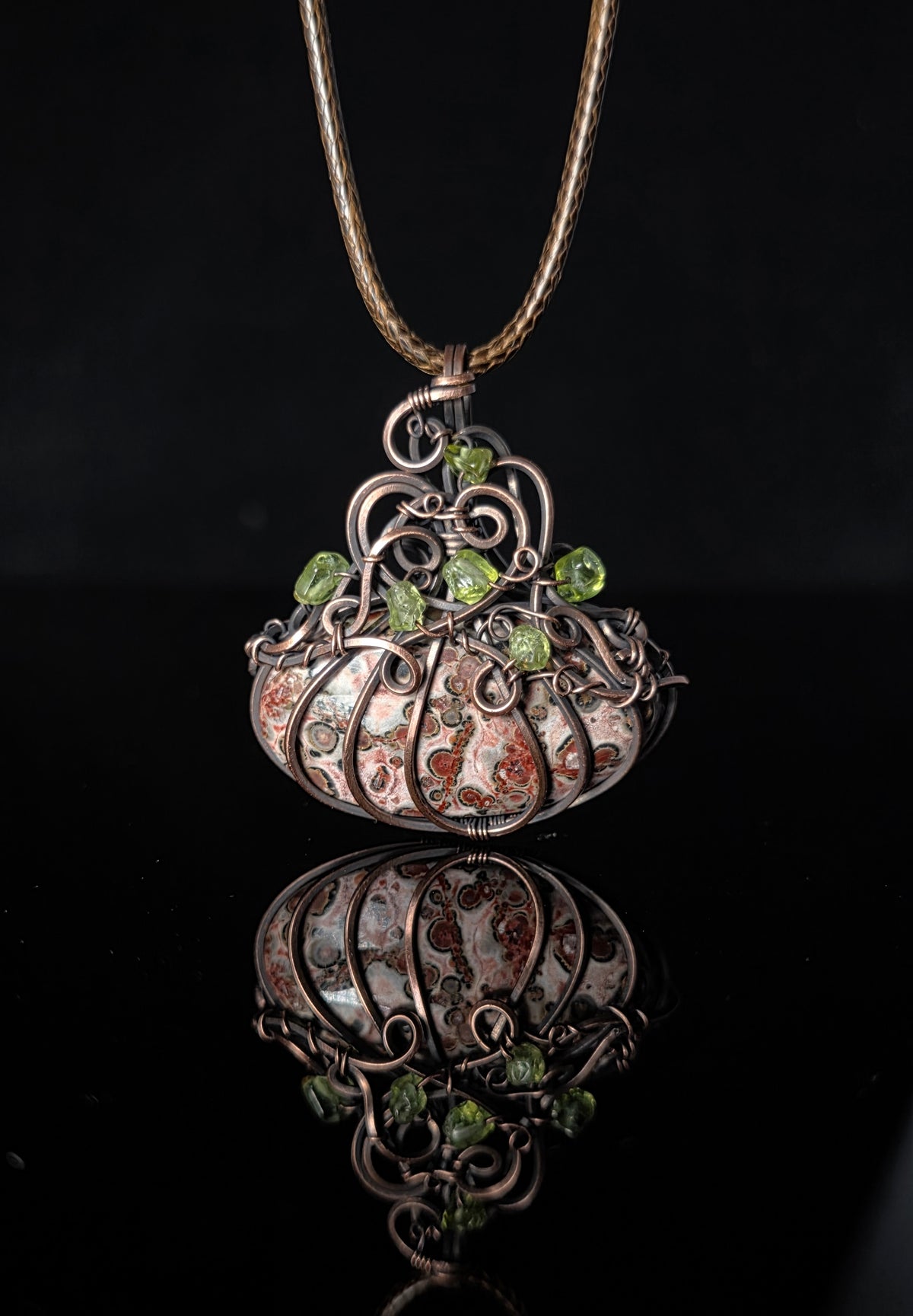 Necklace - Pumpkin Pendant - Leopard Skin Jasper