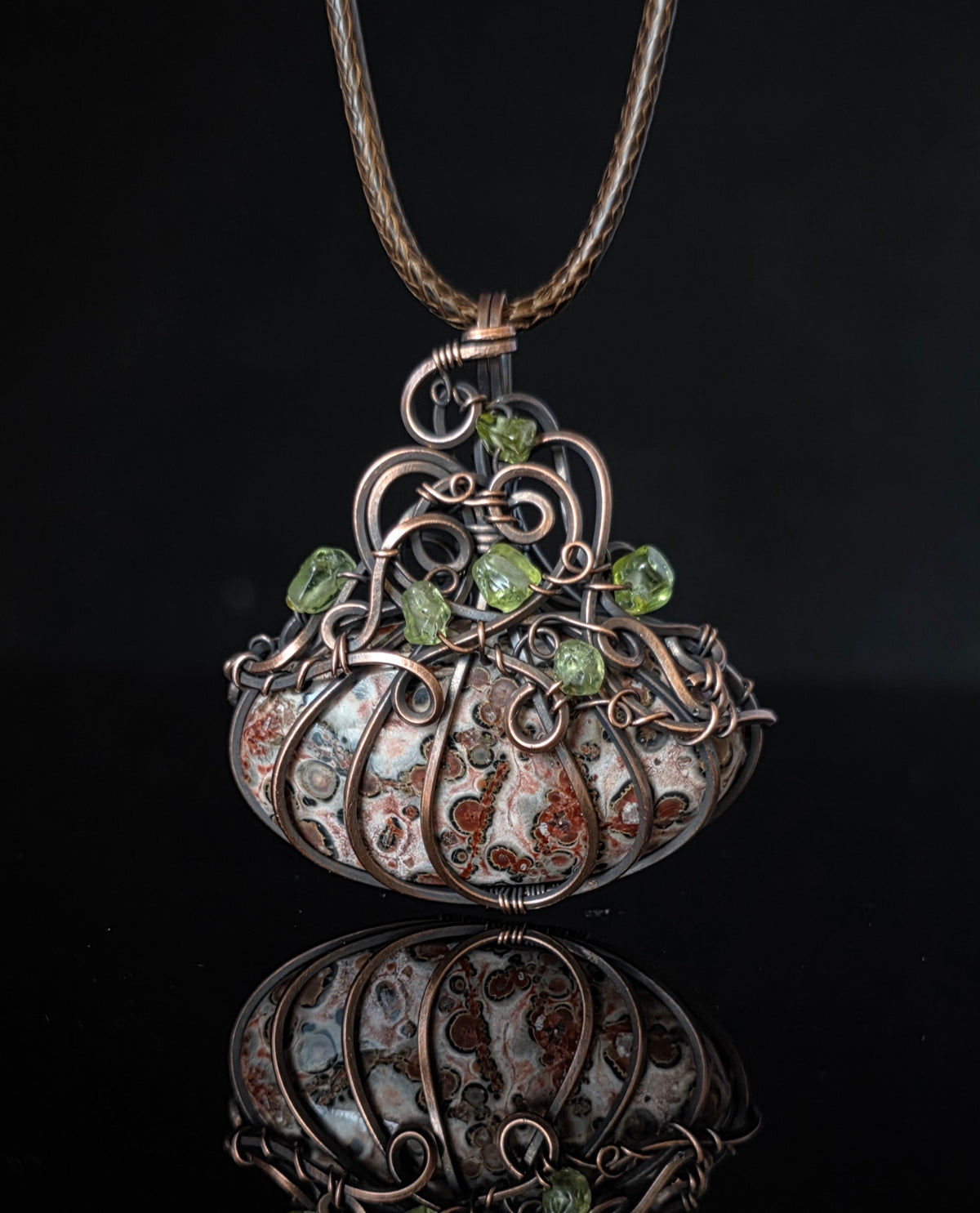 Necklace - Pumpkin Pendant - Leopard Skin Jasper