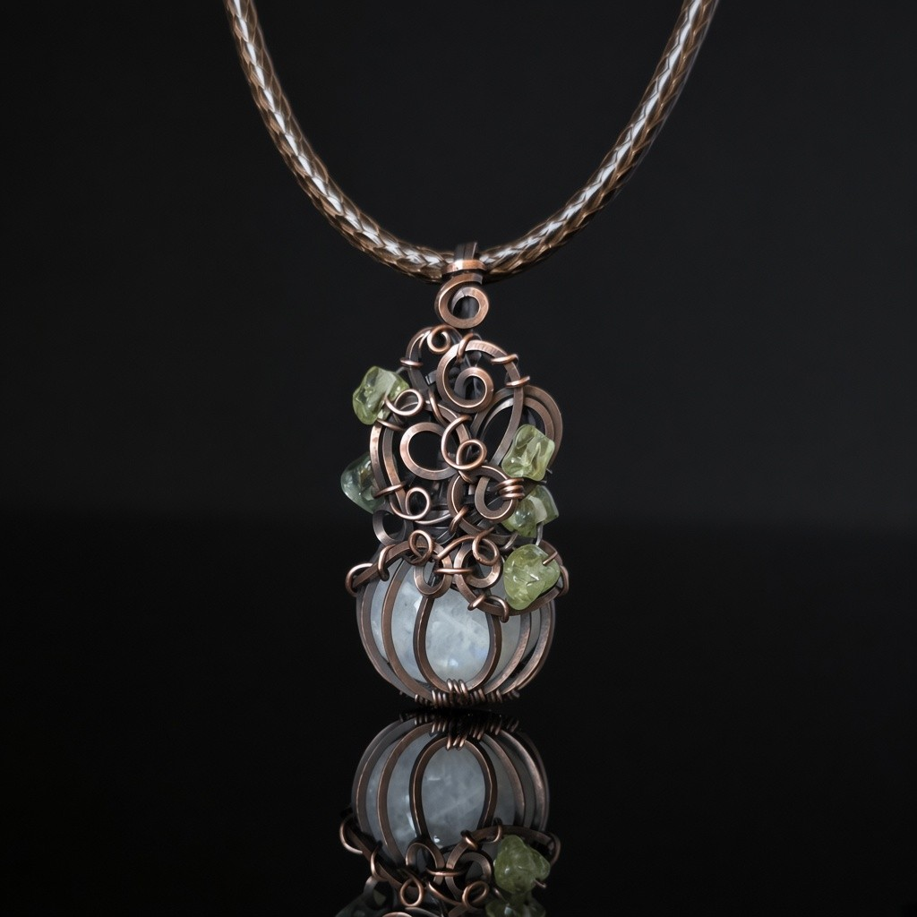 Necklace - Pumpkin Pendant - Rainbow Moonstone