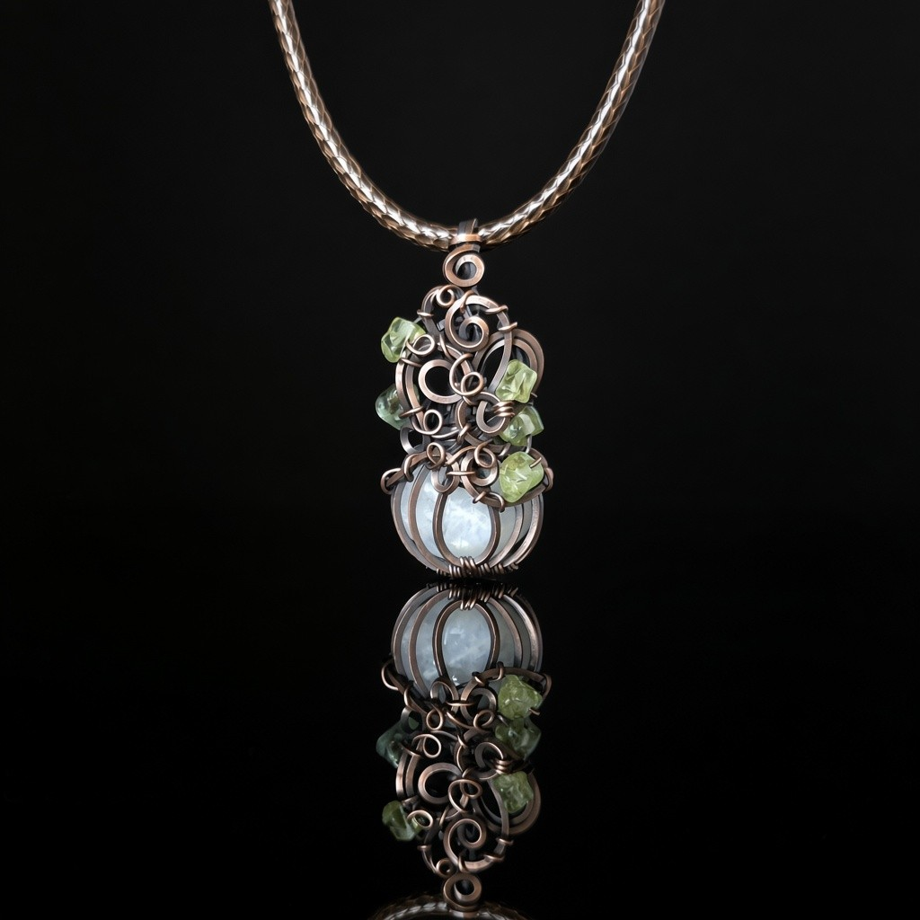 Necklace - Pumpkin Pendant - Rainbow Moonstone