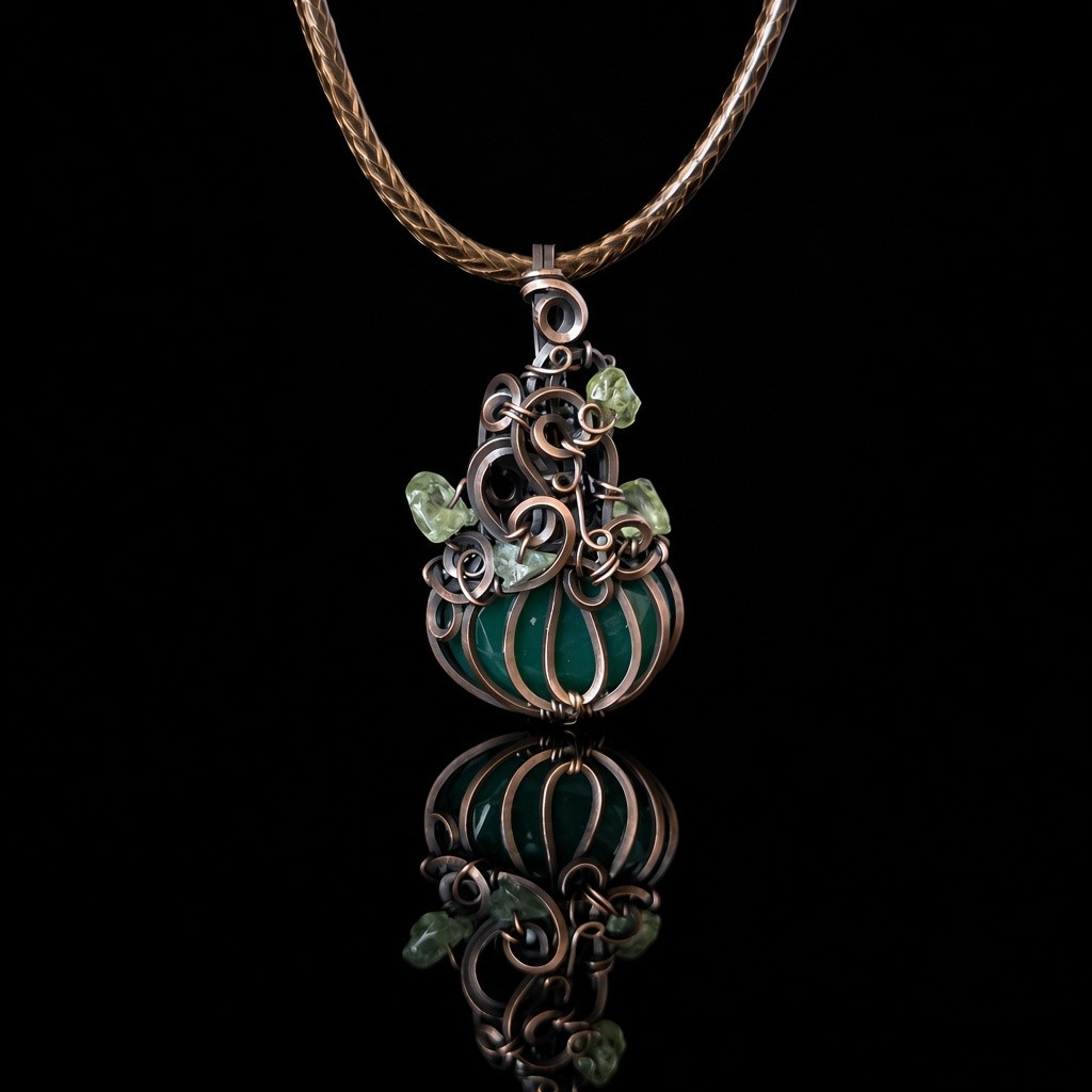 Necklace - Pumpkin Pendant - Green Onyx