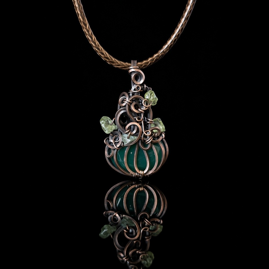 Necklace - Pumpkin Pendant - Green Onyx