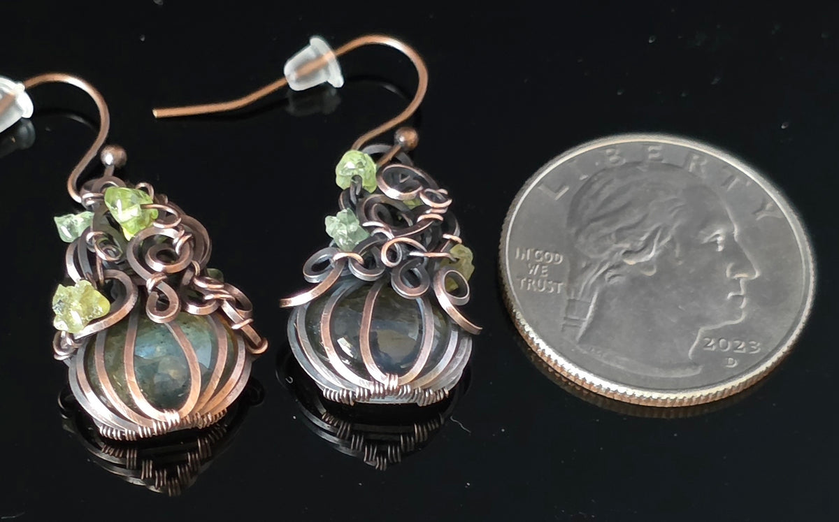 Earrings - Pumpkin Pendants - Labradorite