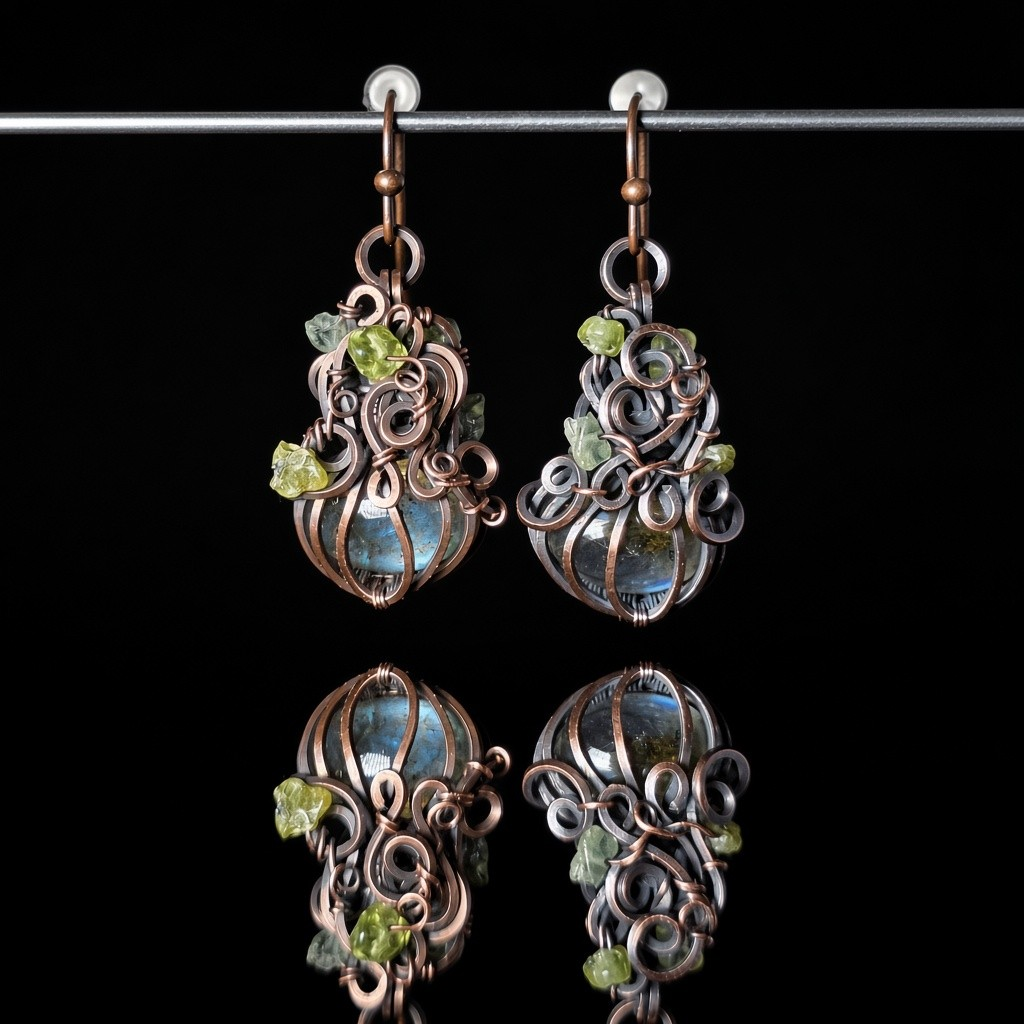 Earrings - Pumpkin Pendants - Labradorite