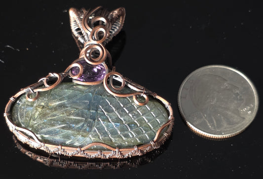 Necklace - Wire Wrapped Carved Labradorite Pendant