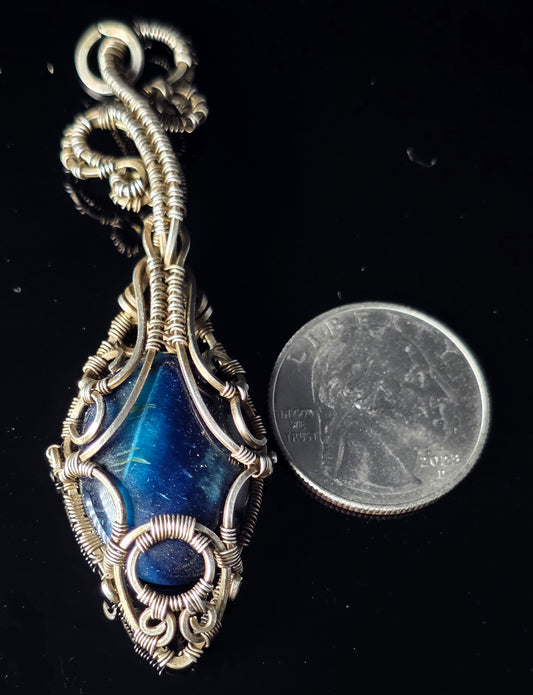 Necklace - Wire Wrapped Blue Tiger's Eye