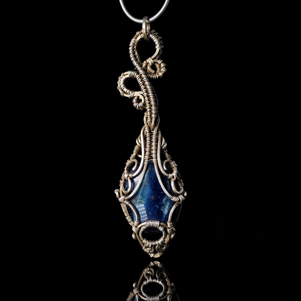 Necklace - Wire Wrapped Blue Tiger's Eye