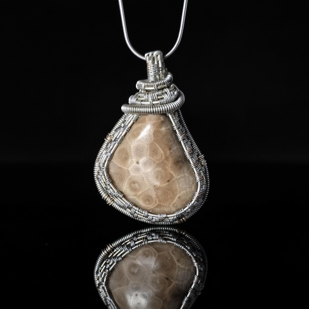 Necklace - Wire Wrapped Petoskey Stone Pendant