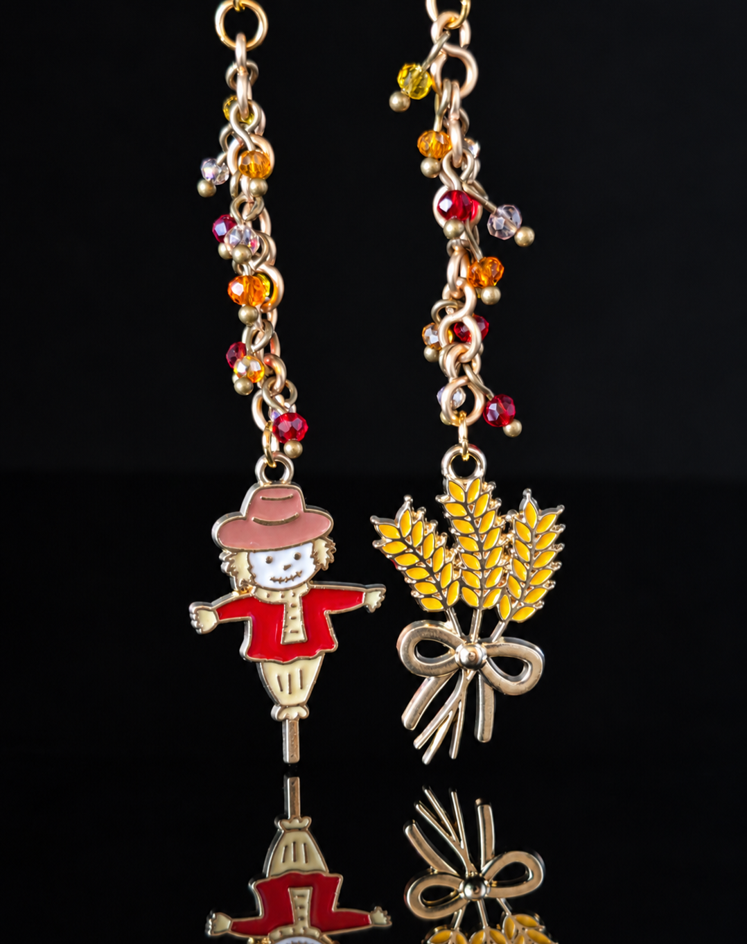 Earrings- Fall Themed Dangles- Scarecrow and Wheat