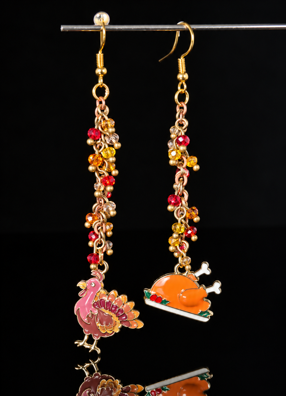 Earrings- Fall Themed Dangles- Turkey Dinner Before and After