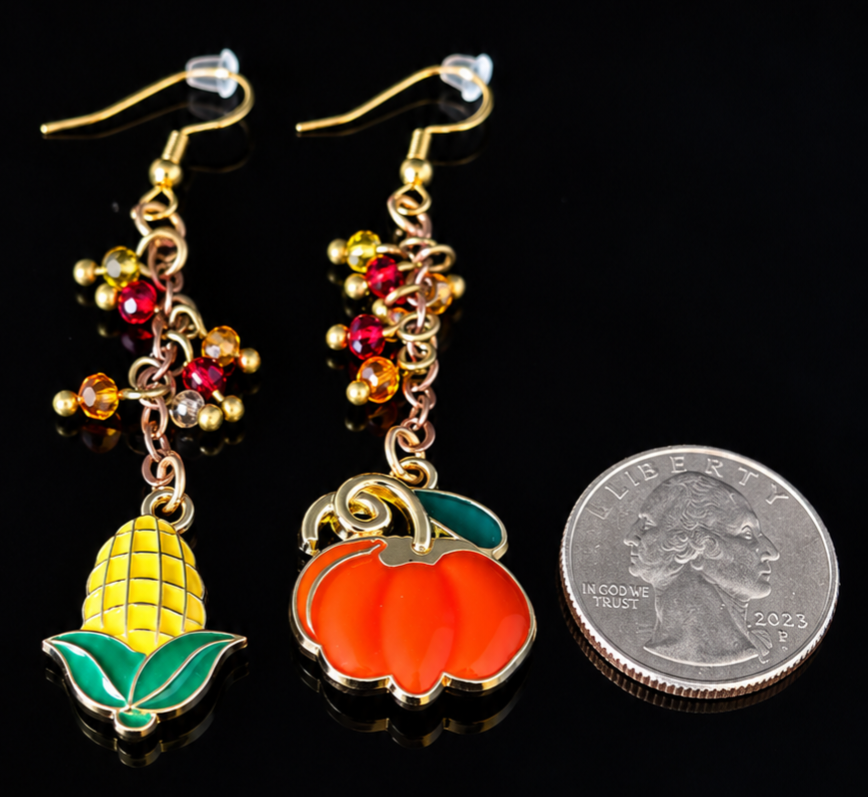 Earrings- Fall Themed Dangles- Corn and Pumpkin
