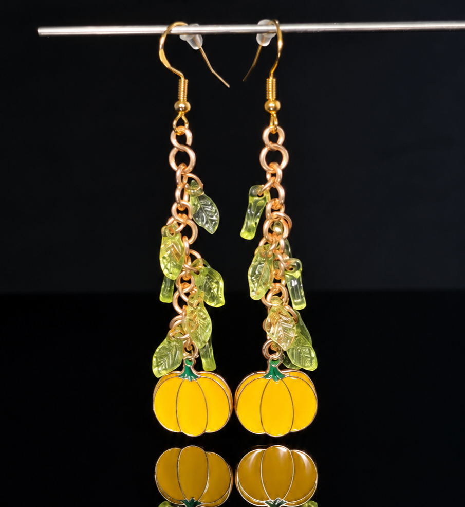 Earrings- Fall Themed Dangles- Yellow Pumpkins
