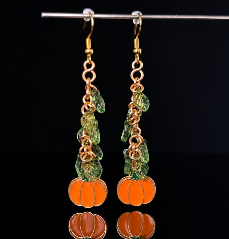 Earrings- Fall Themed Dangles- Orange Pumpkins