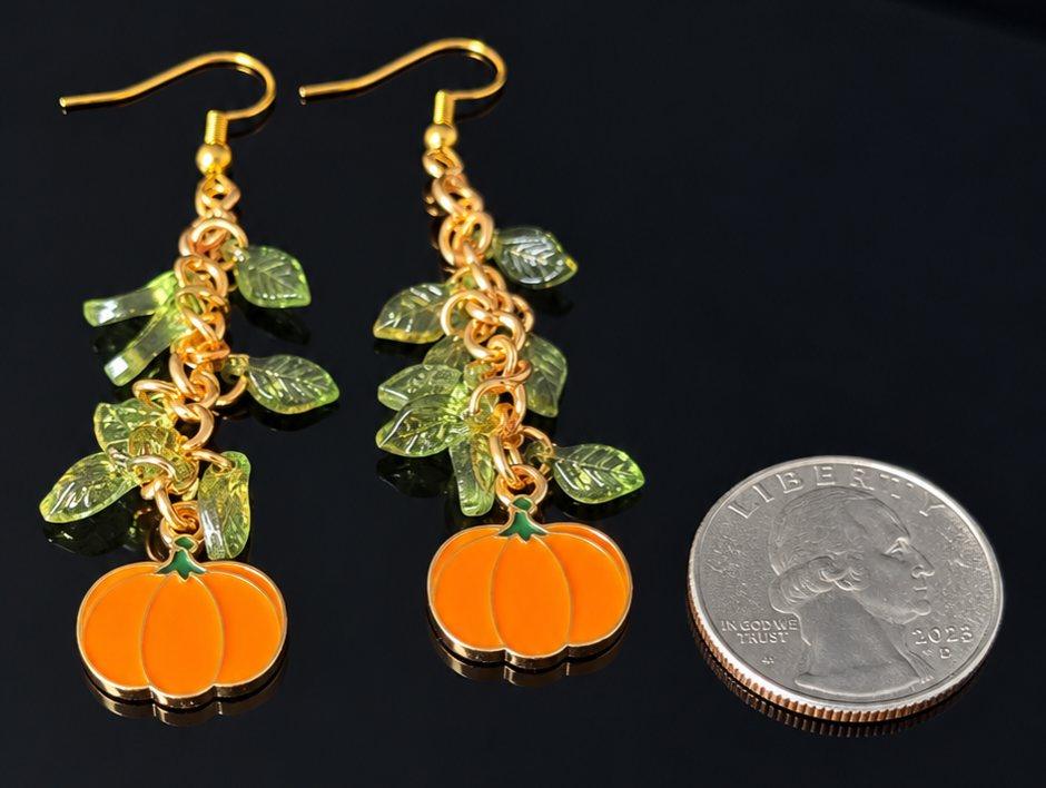 Earrings- Fall Themed Dangles- Orange Pumpkins