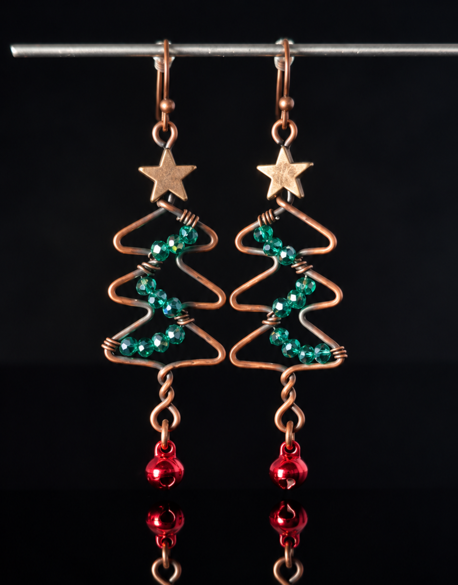 Earrings- Holiday Themed- Hammered Christmas Tree