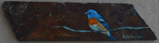 Original Oil Painting On Slate- "Lazuli Bunting"
