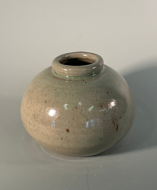 Chun Glaze stoneware vase  Nice size round vase flair at rim  3.5" Long  x 3.5" Wide x 5" Tall  Beautiful hand thrown stoneware vase