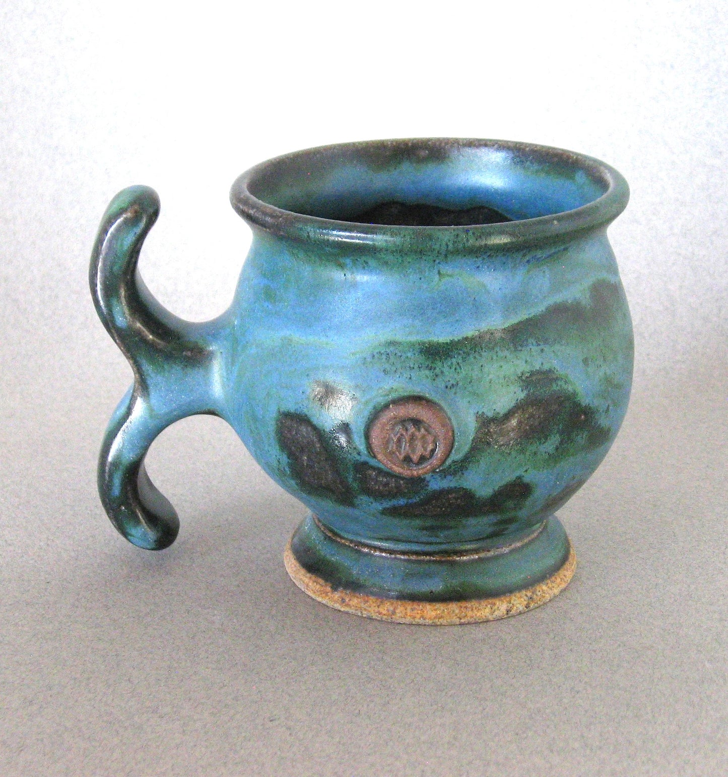 "T Handle Mug 1" Blue and Green Glaze