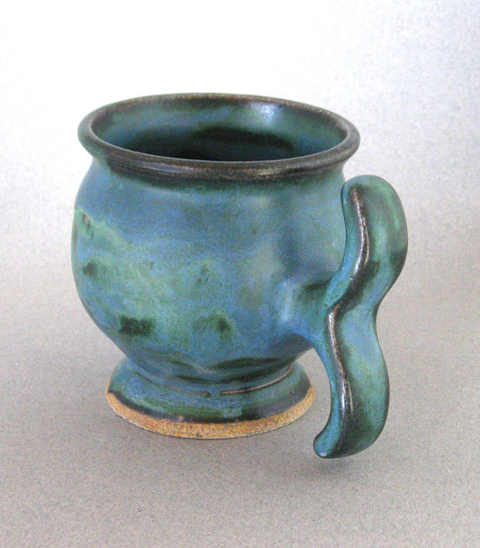 "T Handle Mug 1" Blue and Green Glaze