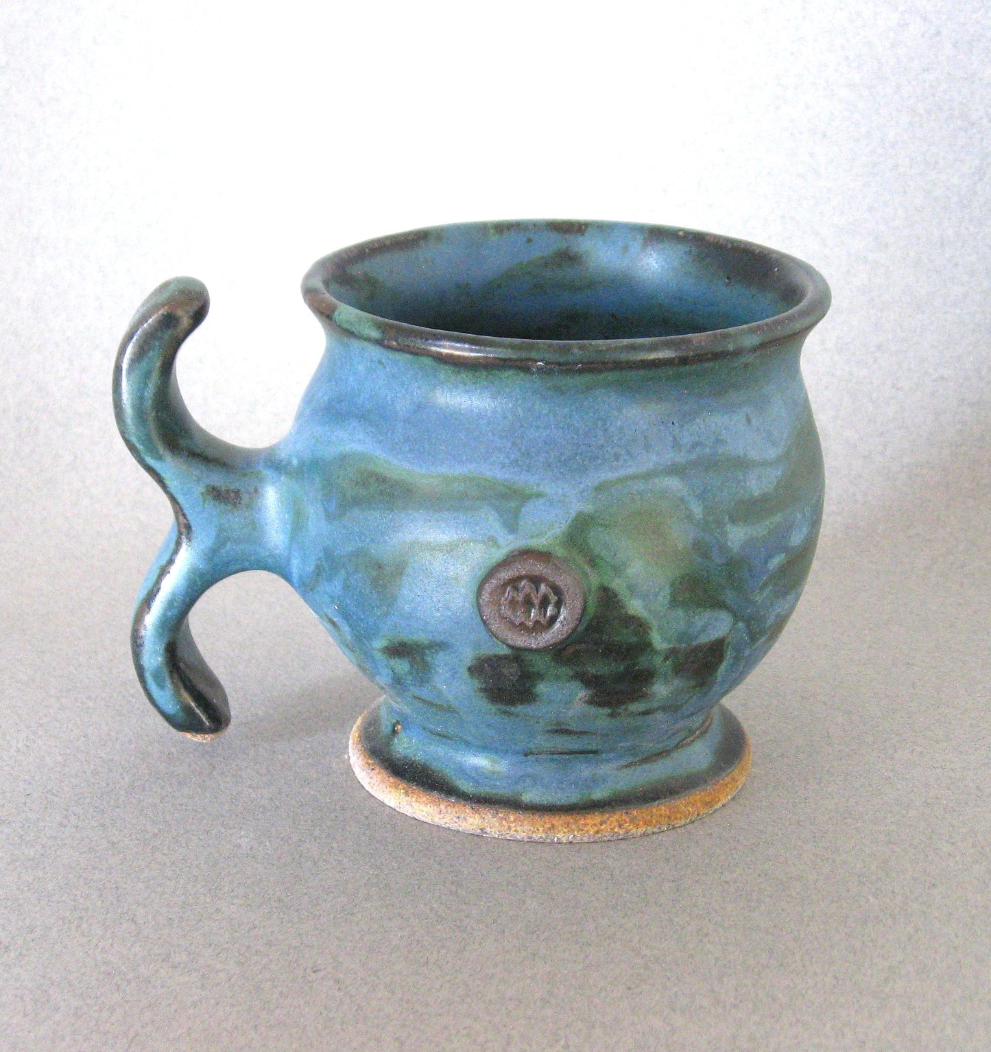 "T Handle Mug 1" Blue and Green Glaze
