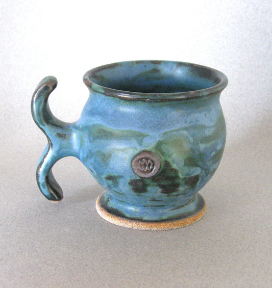 "T Handle Mug 1" Blue and Green Glaze