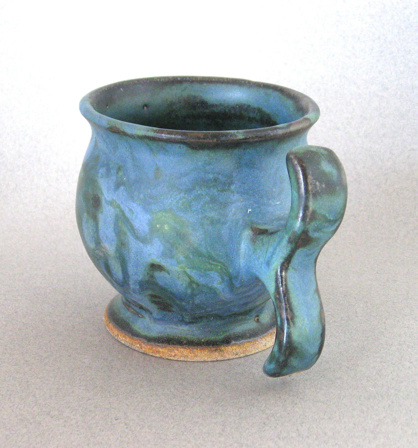 "T Handle Mug 1" Blue and Green Glaze