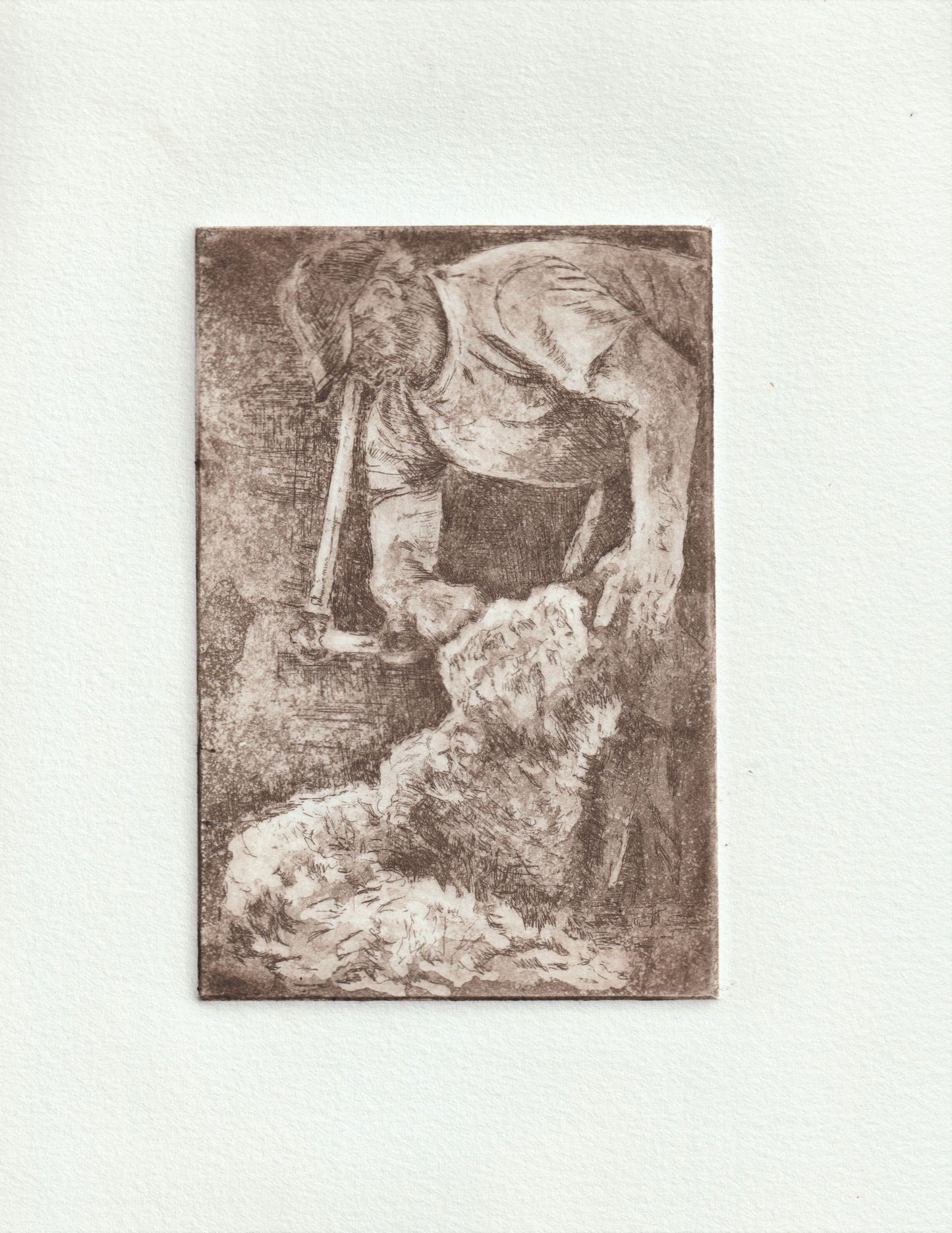 " It's An Art " Sheep Shearer Framed Intaglio Etching