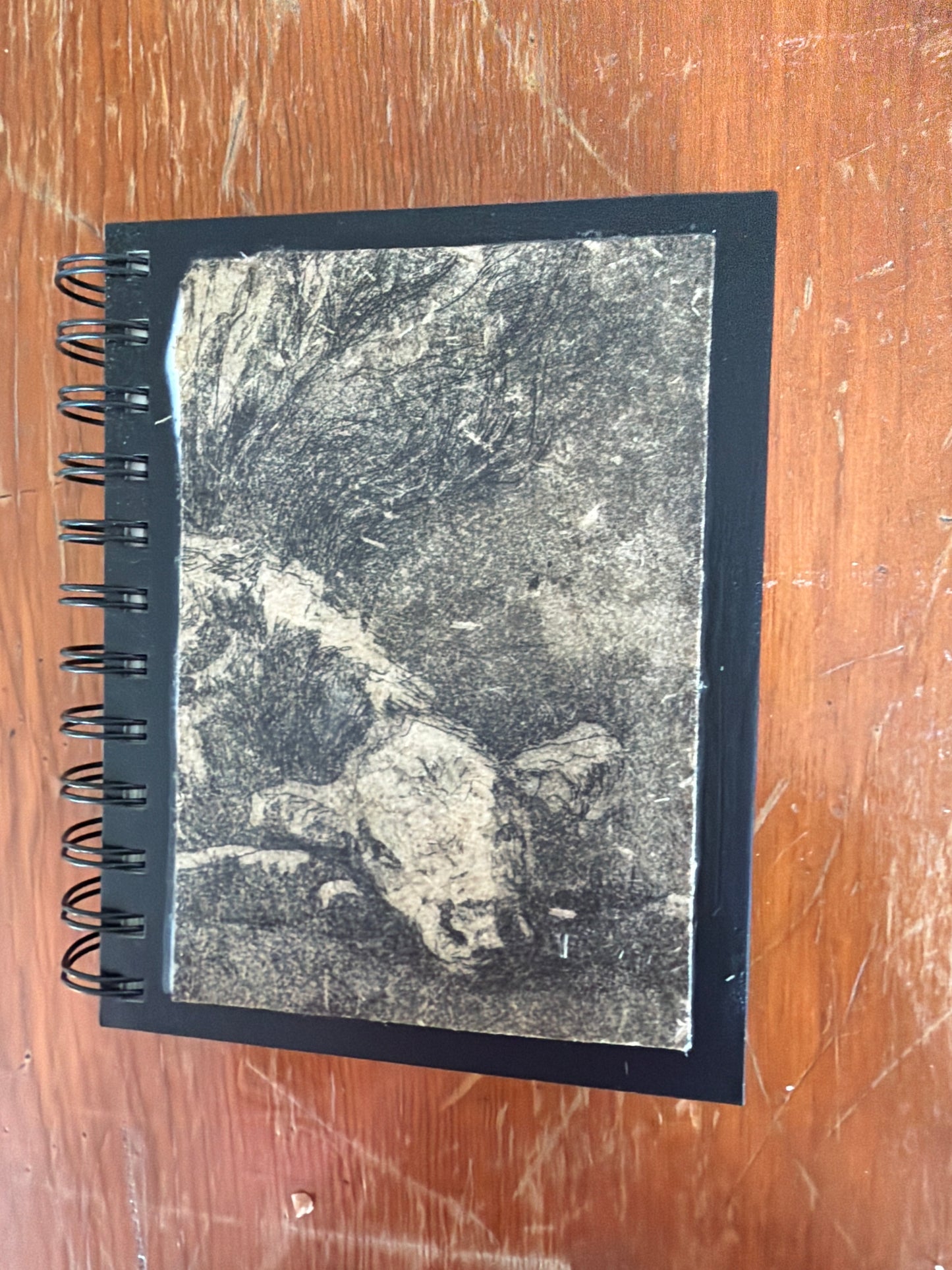 Wire Bound Sketchbook- 4x6 Black - "Calf in Sage"