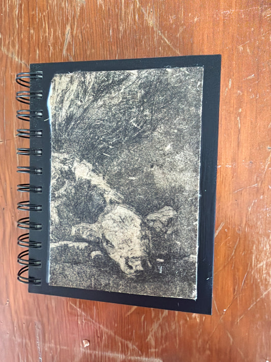 Wire Bound Sketchbook- 4x6 Black - "Calf in Sage"